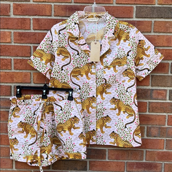Printfresh Other - 🆕 Printfresh Organic Cotton Short PJ Set Pockets S Bagheera Blush/Leopard Floral